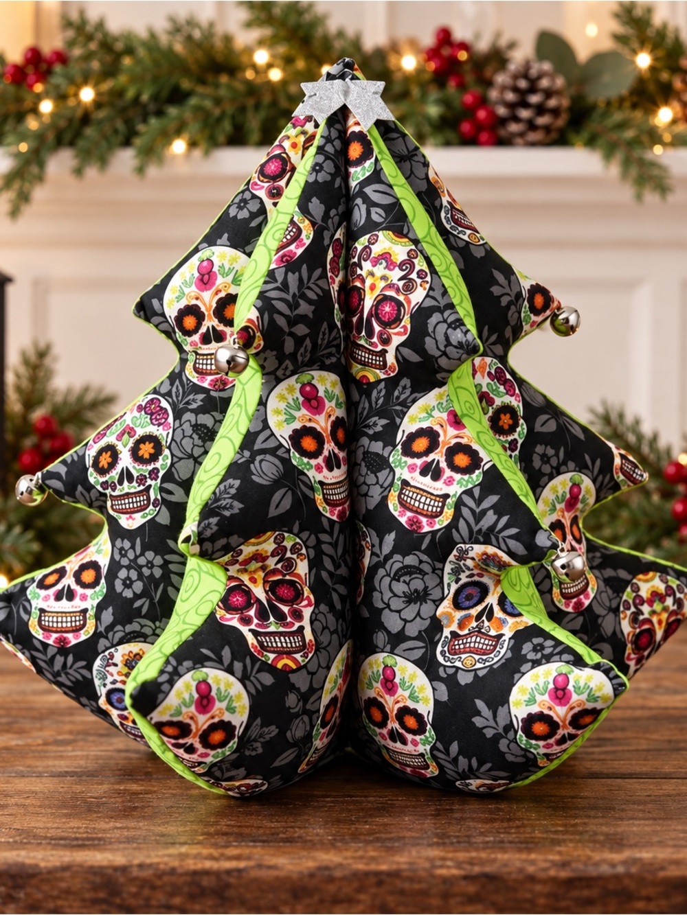 Handmade Sugar Skull Christmas Tree, 11" Spooky Holiday Decor